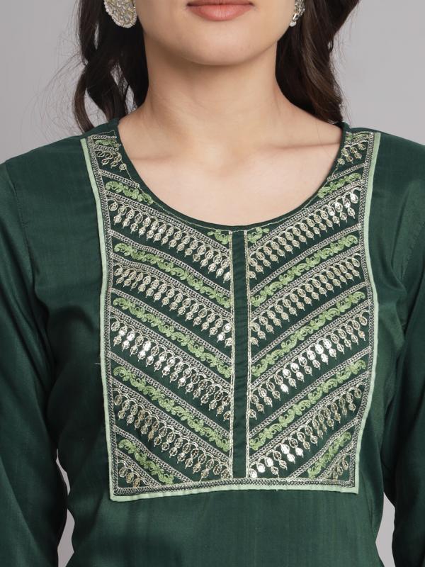 VP 9438 G Emerald Grace Embroidered Kurta Set with Dupatta